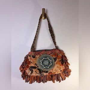 Pure West by Cheryl Long Vintage Bohemian Tapestry Floral Fringe Shoulder Bag